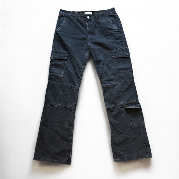 Zara Mid Waist Washed Black Denim Cargo Jeans US 6 - Picture 1 of 14
